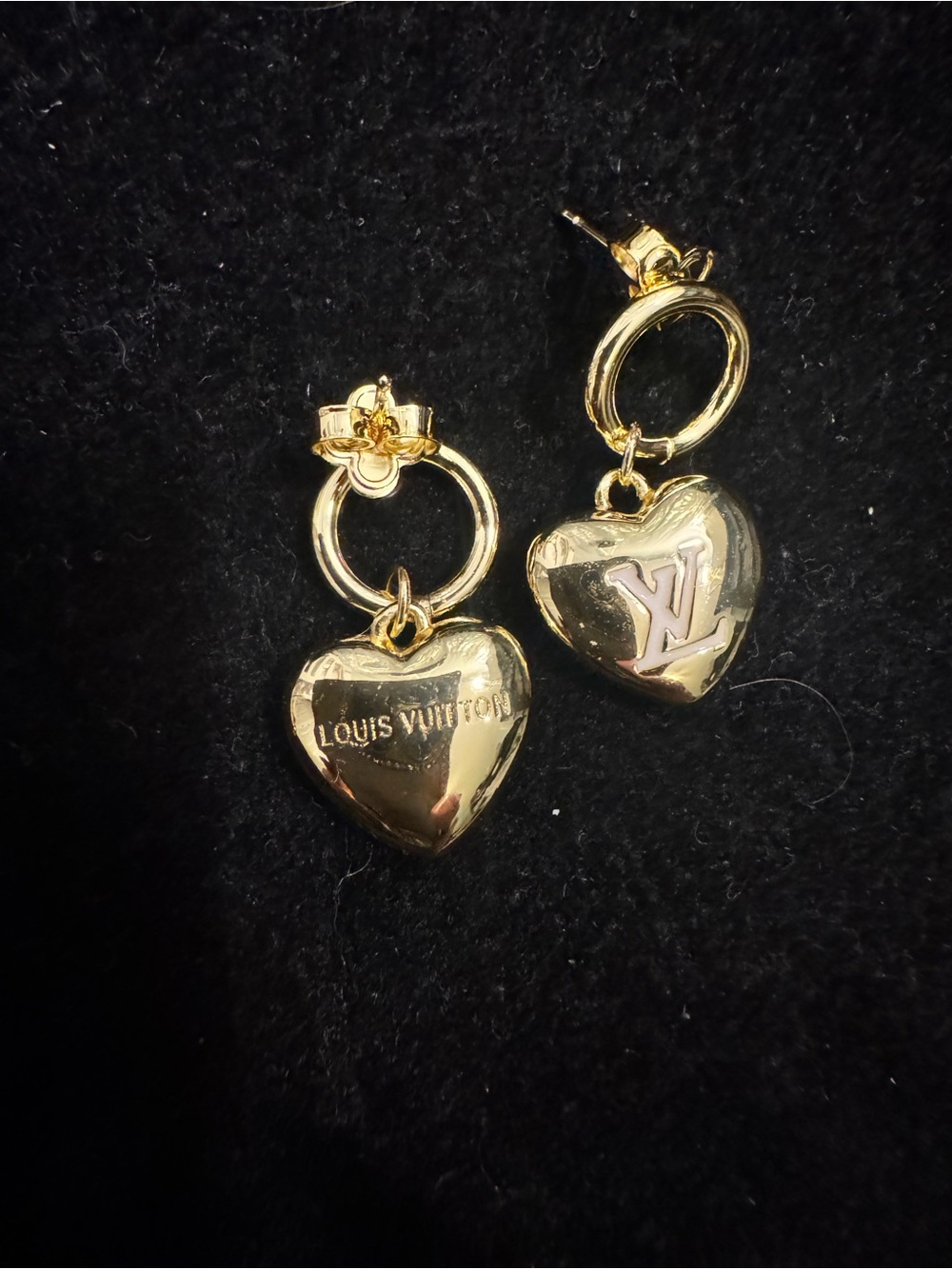 Louis Vuitton Gold Heart Drop Hoop Earrings - Picture 5 of 7